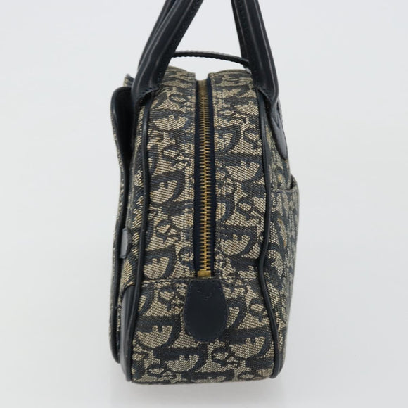 Christian Dior Trotter Canvas Double Saddle Boston Bag Navy Gold Auth 178964A