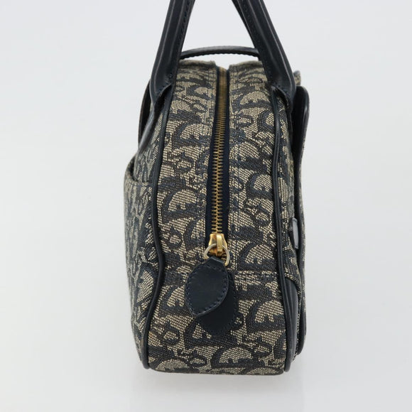 Christian Dior Trotter Canvas Double Saddle Boston Bag Navy Gold Auth 178964A