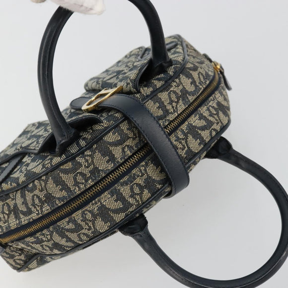 Christian Dior Trotter Canvas Double Saddle Boston Bag Navy Gold Auth 178964A