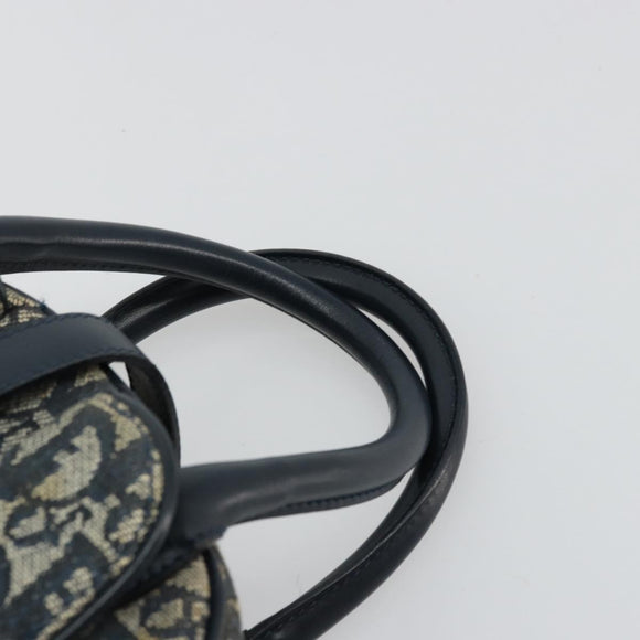 Christian Dior Trotter Canvas Double Saddle Boston Bag Navy Gold Auth 178964A