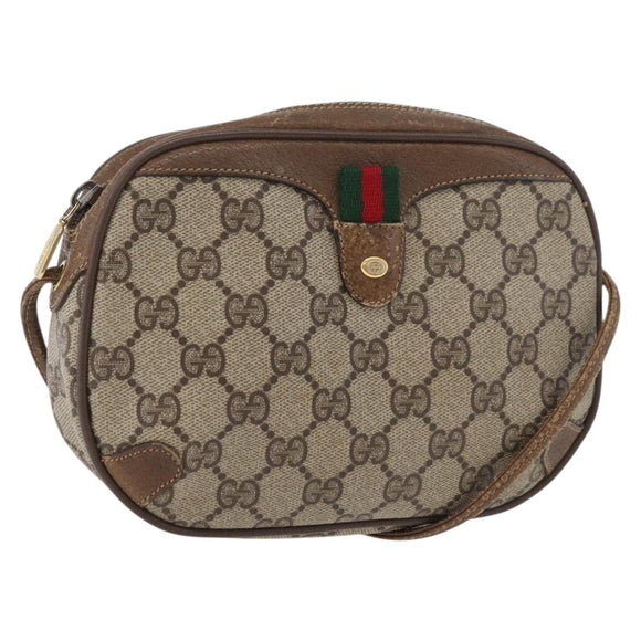 GUCCI GG Supreme Web Sherry Line Bag PVC Beige Gold 89 02 066 Auth 178969