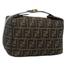 FENDI Zucca Canvas Vanity Pouch Brown Black Auth 178970-1