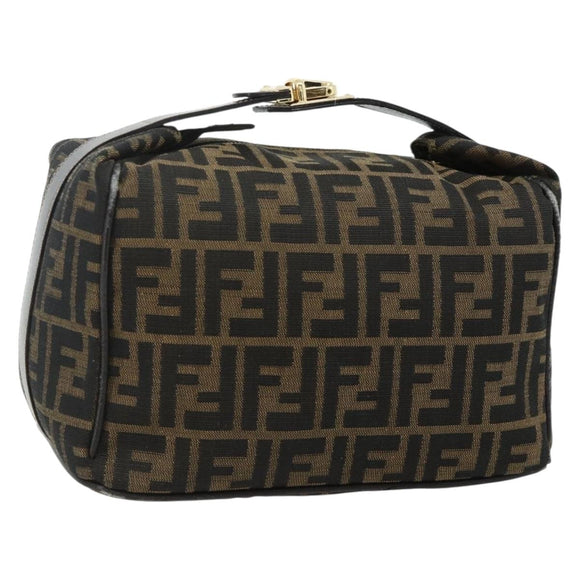 FENDI Zucca Canvas Vanity Pouch Brown Black Auth 178970