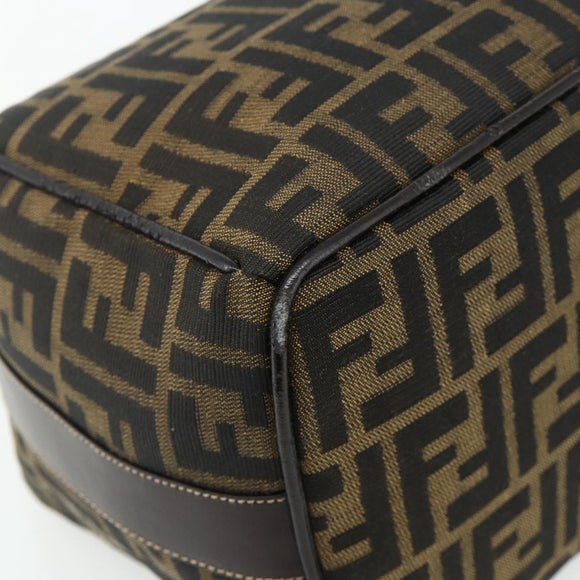 FENDI Zucca Canvas Vanity Pouch Brown Black Auth 178970