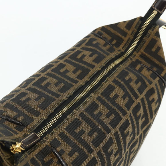 FENDI Zucca Canvas Vanity Pouch Brown Black Auth 178970
