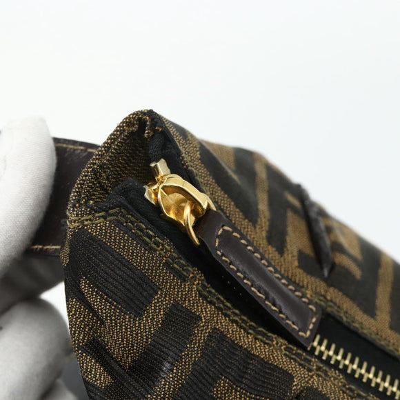 FENDI Zucca Canvas Vanity Pouch Brown Black Auth 178970
