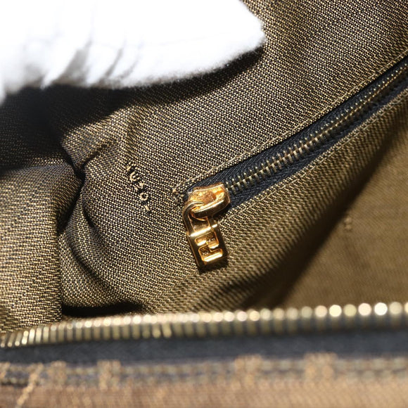 FENDI Zucca Canvas Vanity Pouch Brown Black Auth 178970