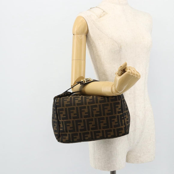 FENDI Zucca Canvas Vanity Pouch Brown Black Auth 178970