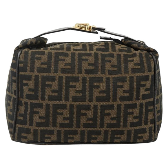 FENDI Zucca Canvas Vanity Pouch Brown Black Auth 178970