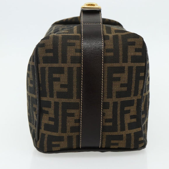 FENDI Zucca Canvas Vanity Pouch Brown Black Auth 178970