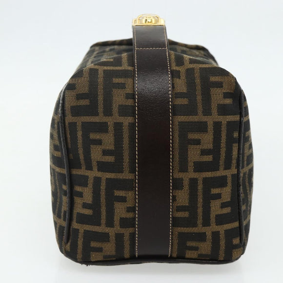 FENDI Zucca Canvas Vanity Pouch Brown Black Auth 178970
