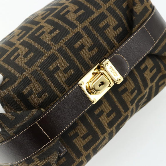 FENDI Zucca Canvas Vanity Pouch Brown Black Auth 178970