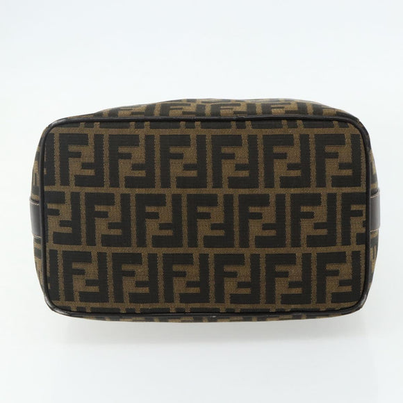 FENDI Zucca Canvas Vanity Pouch Brown Black Auth 178970