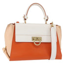 Salvatore Ferragamo Gancini Sofia Hand Bag Leather 2way Orange Gold Auth 178971A-1