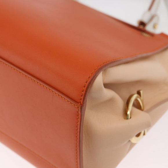 Salvatore Ferragamo Gancini Sofia Hand Bag Leather 2way Orange Gold Auth 178971A