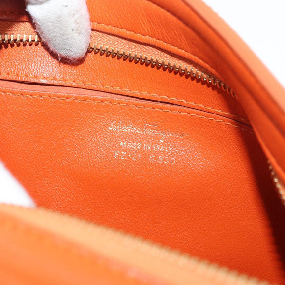 Salvatore Ferragamo Gancini Sofia Hand Bag Leather 2way Orange Gold Auth 178971A
