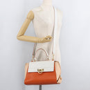 Salvatore Ferragamo Gancini Sofia Hand Bag Leather 2way Orange Gold Auth 178971A-28