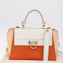 Salvatore Ferragamo Gancini Sofia Hand Bag Leather 2way Orange Gold Auth 178971A-29