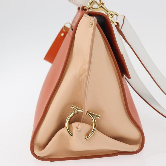 Salvatore Ferragamo Gancini Sofia Hand Bag Leather 2way Orange Gold Auth 178971A