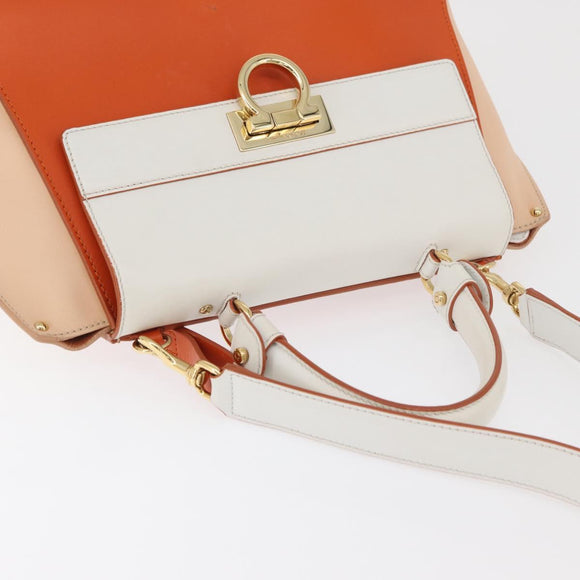 Salvatore Ferragamo Gancini Sofia Hand Bag Leather 2way Orange Gold Auth 178971A