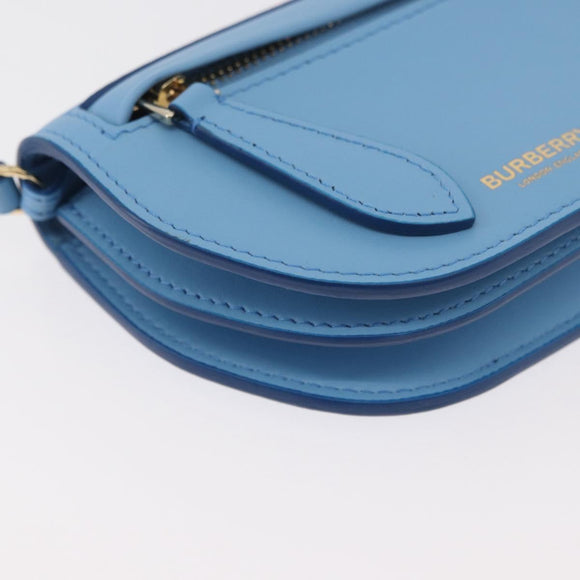 BURBERRY Shoulder Pouch Shoulder Bag Leather Light Blue Gold Auth 178979V