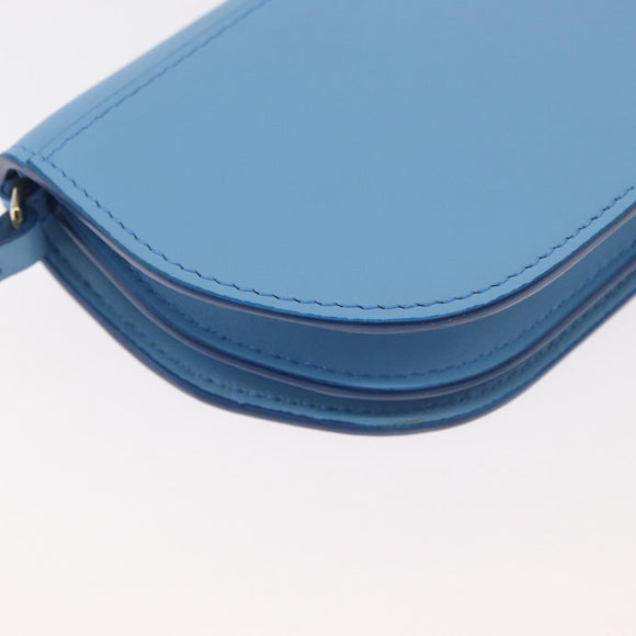BURBERRY Shoulder Pouch Shoulder Bag Leather Light Blue Gold Auth 178979V
