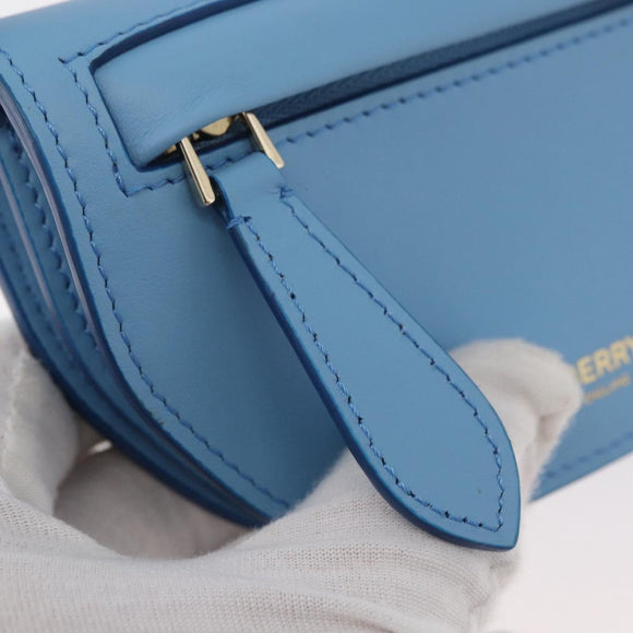 BURBERRY Shoulder Pouch Shoulder Bag Leather Light Blue Gold Auth 178979V