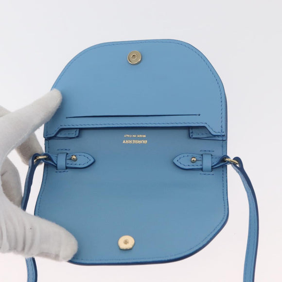 BURBERRY Shoulder Pouch Shoulder Bag Leather Light Blue Gold Auth 178979V