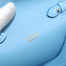 BURBERRY Shoulder Pouch Shoulder Bag Leather Light Blue Gold Auth 178979V-20