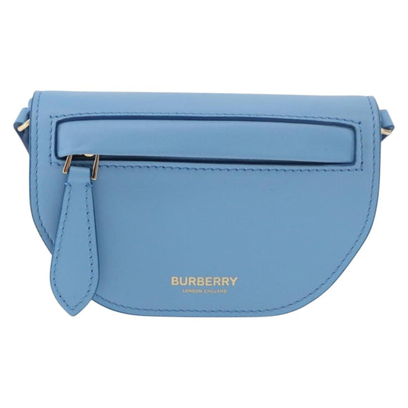 BURBERRY Shoulder Pouch Shoulder Bag Leather Light Blue Gold Auth 178979V