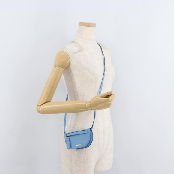 BURBERRY Shoulder Pouch Shoulder Bag Leather Light Blue Gold Auth 178979V