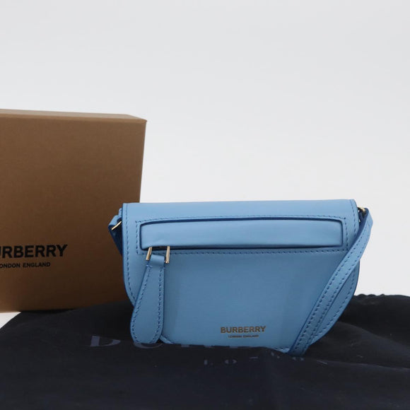 BURBERRY Shoulder Pouch Shoulder Bag Leather Light Blue Gold Auth 178979V