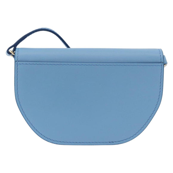 BURBERRY Shoulder Pouch Shoulder Bag Leather Light Blue Gold Auth 178979V