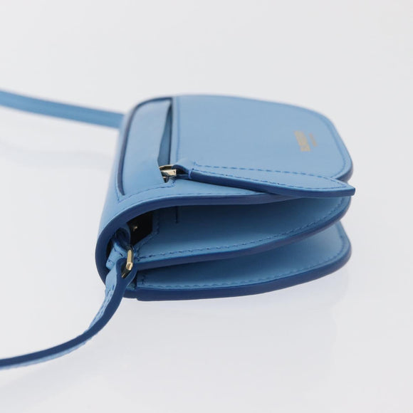 BURBERRY Shoulder Pouch Shoulder Bag Leather Light Blue Gold Auth 178979V