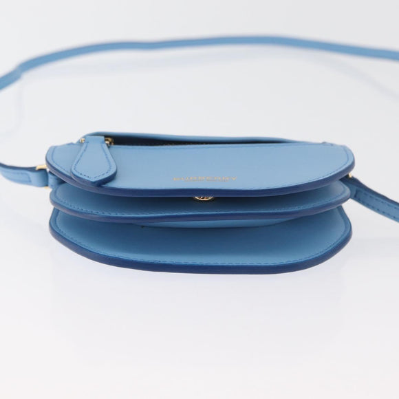 BURBERRY Shoulder Pouch Shoulder Bag Leather Light Blue Gold Auth 178979V