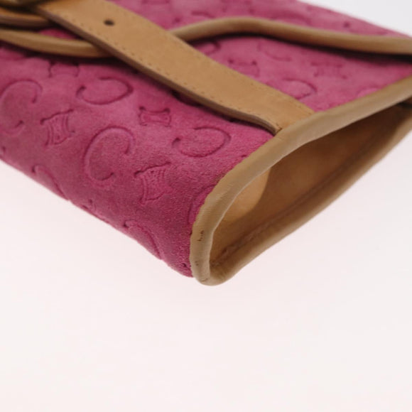 CELINE C Macadam Canvas Shoulder Bag Suede Pink Gold Auth 178989A