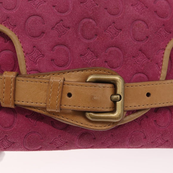 CELINE C Macadam Canvas Shoulder Bag Suede Pink Gold Auth 178989A