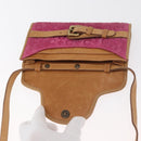 CELINE C Macadam Canvas Shoulder Bag Suede Pink Gold Auth 178989A-9