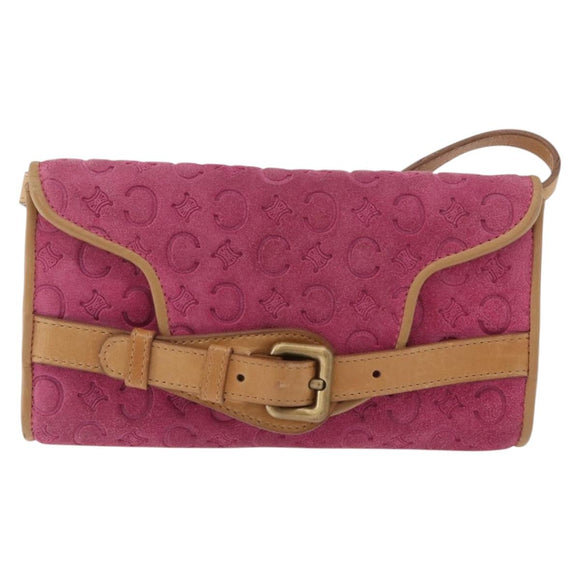 CELINE C Macadam Canvas Shoulder Bag Suede Pink Gold Auth 178989A