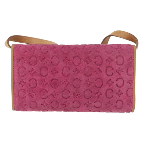 CELINE C Macadam Canvas Shoulder Bag Suede Pink Gold Auth 178989A