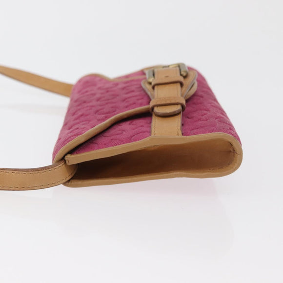 CELINE C Macadam Canvas Shoulder Bag Suede Pink Gold Auth 178989A