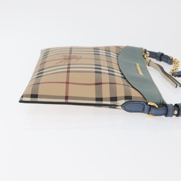 BURBERRY Nova Check Chain Shoulder Bag PVC Beige Gold Auth 178990A
