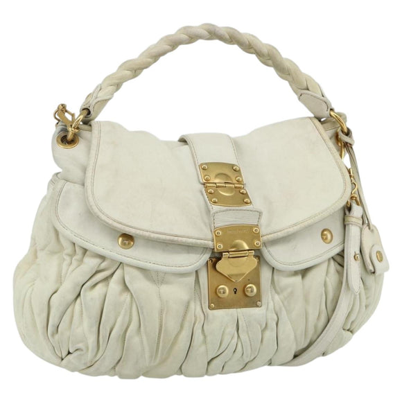 Miu Miu Matelasse Shoulder Bag Leather White Gold Auth 178993