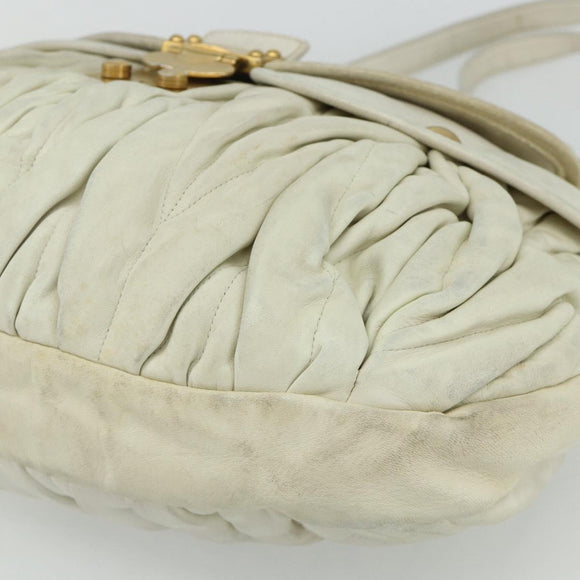 Miu Miu Matelasse Shoulder Bag Leather White Gold Auth 178993