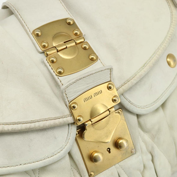 Miu Miu Matelasse Shoulder Bag Leather White Gold Auth 178993
