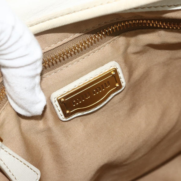 Miu Miu Matelasse Shoulder Bag Leather White Gold Auth 178993
