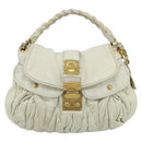 Miu Miu Matelasse Shoulder Bag Leather White Gold Auth 178993-13