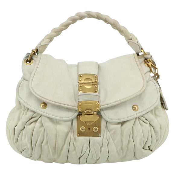 Miu Miu Matelasse Shoulder Bag Leather White Gold Auth 178993