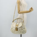 Miu Miu Matelasse Shoulder Bag Leather White Gold Auth 178993-25