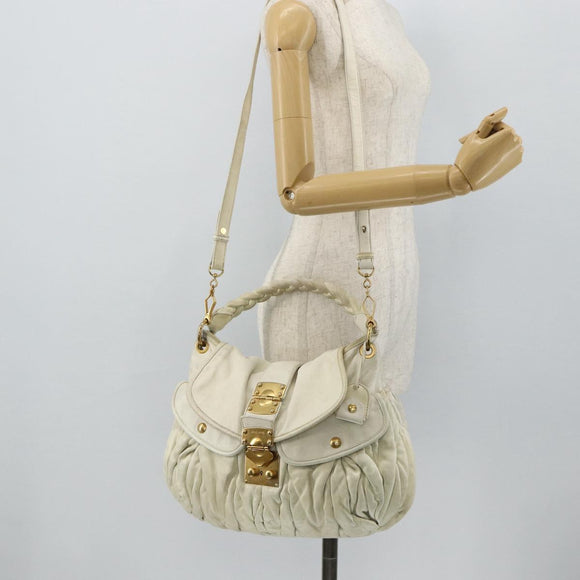 Miu Miu Matelasse Shoulder Bag Leather White Gold Auth 178993